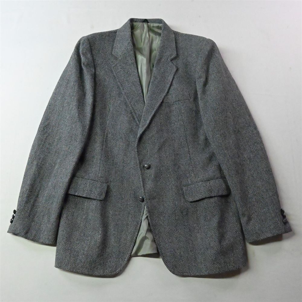 Vtg 911 Collection 40R Gray Herringbone Tweed Wool Blazer Suit Jacket Sport Coat